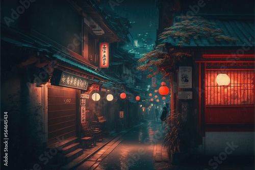 Chinese City at night Illustration. Genarated AI