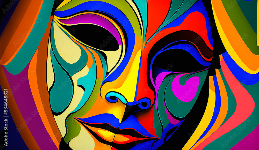 Abstract art. Colorful painting art of a carnival mask. Background illustration. Generative AI.