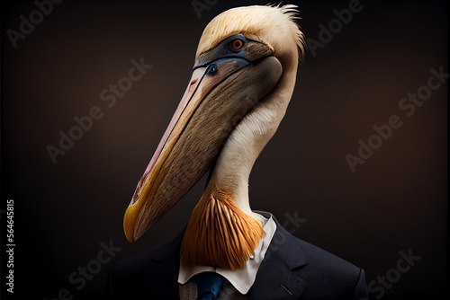 portrait of a pelican dressed in a formal business suit. Generative AI