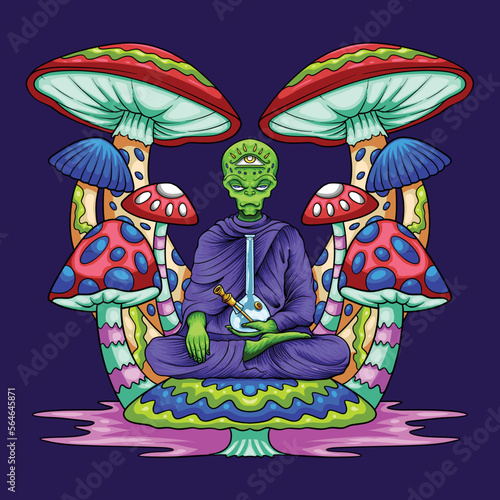 Alien meditation chill on mushroom tree