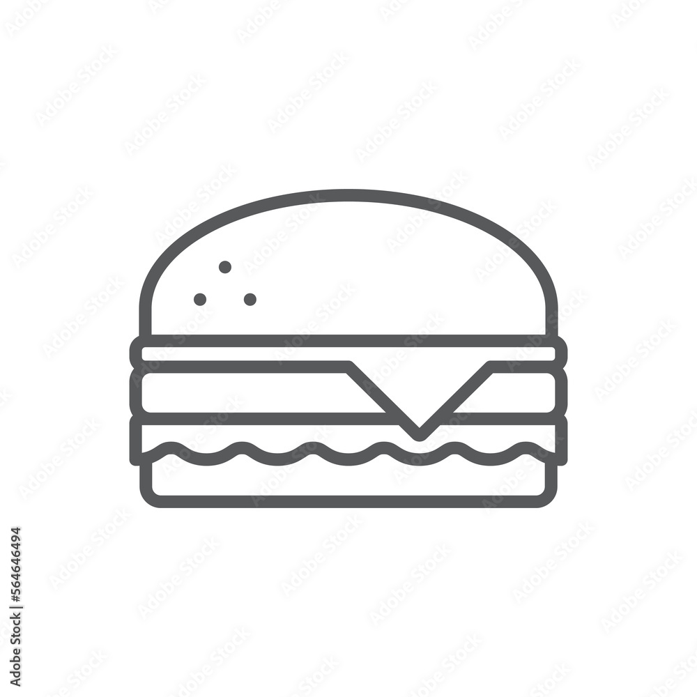 Burger line icon. Minimalist icon isolated on white background. Hamburger simple silhouette. Burger line icon. Minimalist icon isolated on white background. Hamburger simple silhouette.