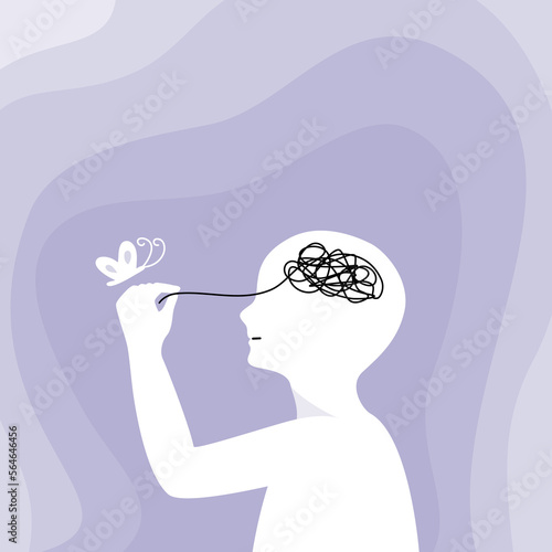 The silhouette of human is understanding and managing his stress or depress, mental health concept. flat vector illustration.