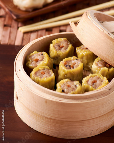 Dim sum in bamboo bowls, chinese food