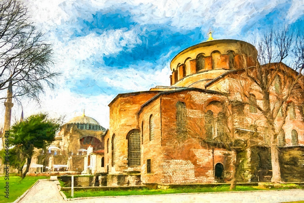 Ταπετσαρία Oil painting of Hagia Irene or Hagia Eirene,  Eastern Orthodox church located in the outer courtyard of Topkapi Palace, Istanbul, Turkey