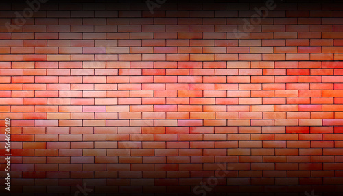 The old red and white brick wall background is an abstract pattern background.  Floor above and below  gradient vignetting  panorama  With copy space.