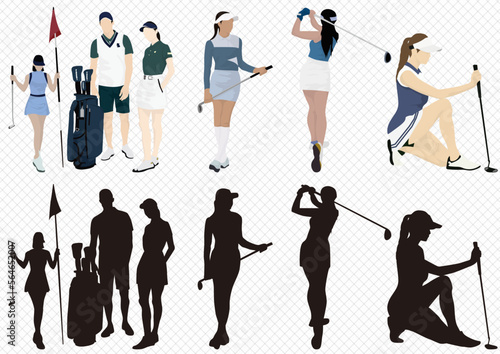 Illustrated flat source that expresses golf hobbies and professional golfers' serious game poses and attitudes.