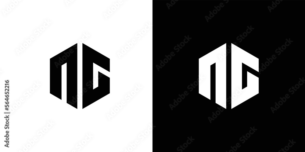 Letter N G polygon, Hexagonal minimal and professional logo design on black and white background Letter N G polygon, Hexagonal minimal and professional logo design on black and white background