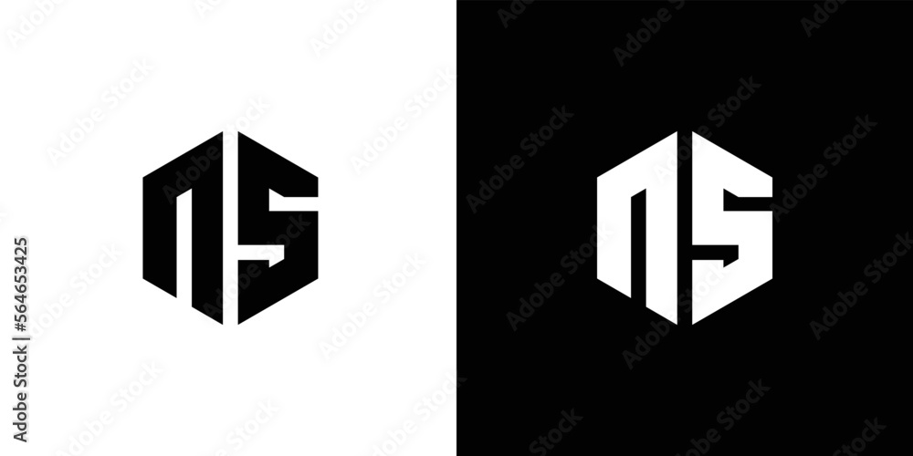Letter N S polygon, Hexagonal minimal and professional logo design on black and white background Letter N S polygon, Hexagonal minimal and professional logo design on black and white background
