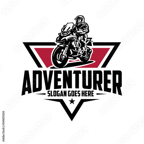 Adventure biker emblem logo vector art isolated. Biker logo vector