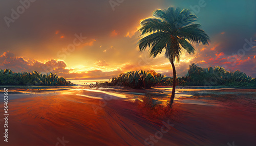 Beautiful_beach_with_palm_trees_at_sunset