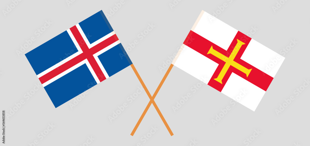 Crossed flags of Iceland and Bailiwick of Guernsey. Official colors. Correct proportion
