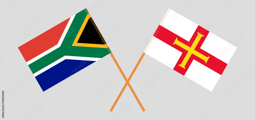 Crossed flags of South Africa and Bailiwick of Guernsey. Official colors. Correct proportion