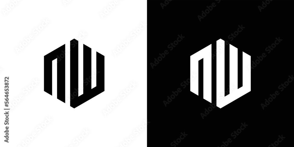 Letter N W polygon, Hexagonal minimal and professional logo design on black and white background Letter N W polygon, Hexagonal minimal and professional logo design on black and white background