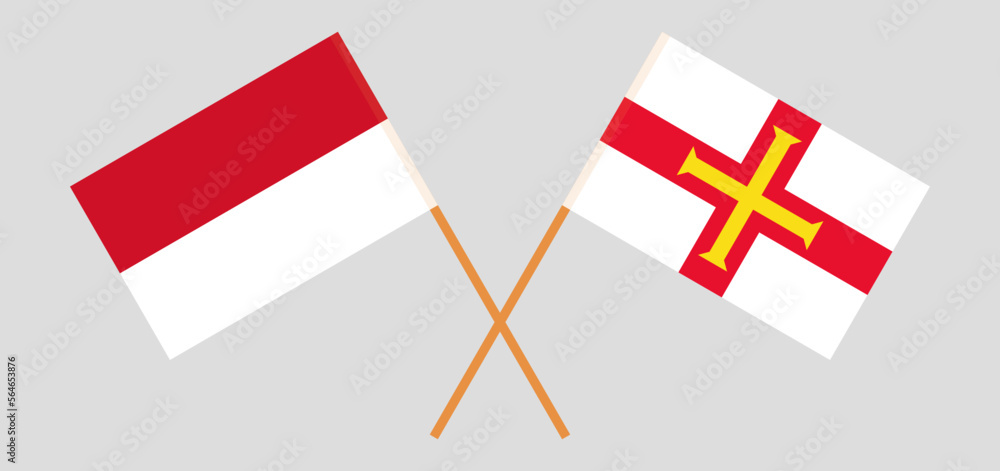 Crossed flags of Indonesia and Bailiwick of Guernsey. Official colors. Correct proportion