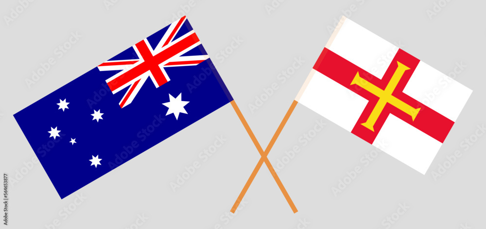 Crossed flags of Australia and Bailiwick of Guernsey. Official colors. Correct proportion Crossed flags of Australia and Bailiwick of Guernsey. Official colors. Correct proportion