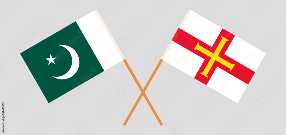 Crossed flags of Pakistan and Bailiwick of Guernsey. Official colors. Correct proportion