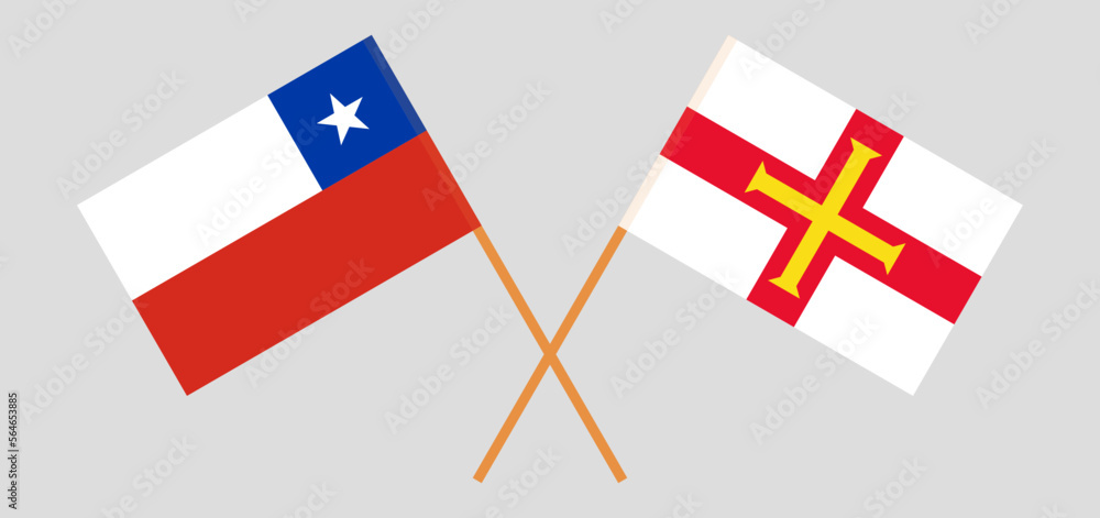 Crossed flags of Chile and Bailiwick of Guernsey. Official colors. Correct proportion