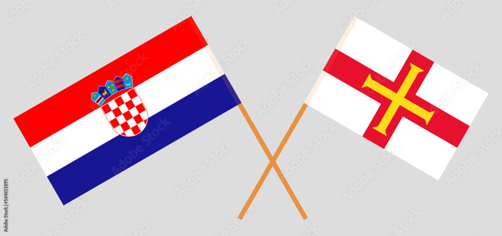 Crossed flags of Croatia and Bailiwick of Guernsey. Official colors. Correct proportion