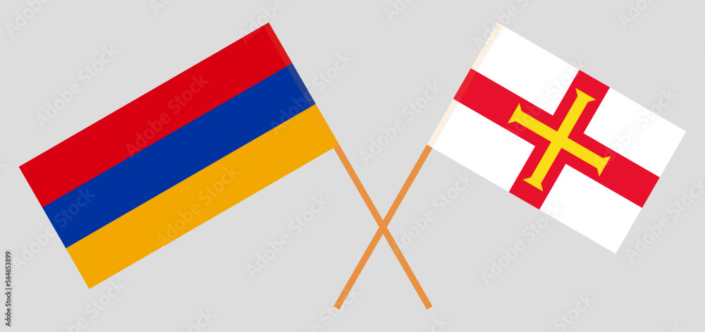 Crossed flags of Armenia and Bailiwick of Guernsey. Official colors. Correct proportion