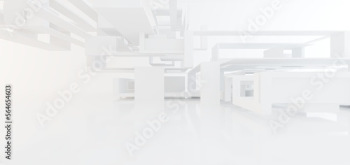 Obraz na płótnie Luxury white abstract architectural minimalistic background. Contemporary showroom. Modern exhibition stand. Empty gallery. Backlight. Polygonal Graphic Design. 3D illustration and rendering. w salonie