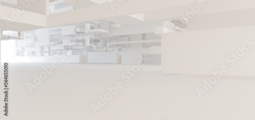 Obraz na płótnie Luxury white abstract architectural minimalistic background. Contemporary showroom. Modern exhibition stand. Empty gallery. Backlight. Polygonal Graphic Design. 3D illustration and rendering. w salonie