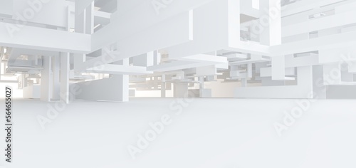 Obraz na płótnie Luxury white abstract architectural minimalistic background. Contemporary showroom. Modern exhibition stand. Empty gallery. Backlight. Polygonal Graphic Design. 3D illustration and rendering. w salonie