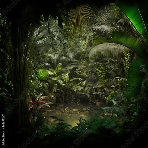 A dense tropical rainforest.