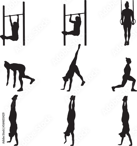 Silhouettes of women doing gymnastic movements