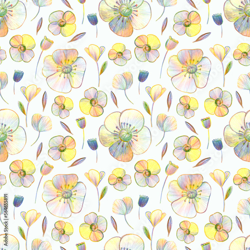 Wallpaper Mural Seamless background with forget-me-nots, poppies, leaves and blades of grass. Torontodigital.ca