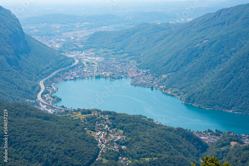 Beautiful mountain lake with a bridge in Switzerland