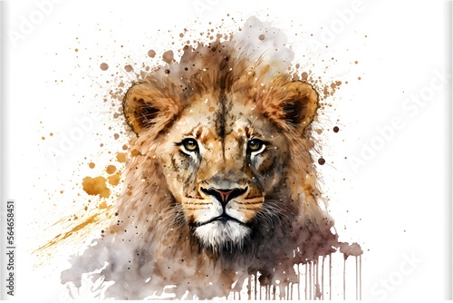 Watercolor illustration of a lion. Generative AI.