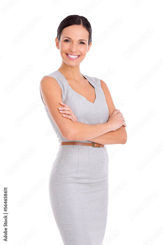 An attractive businesswoman in grey formal wear standing and smiling isolated on a PNG background. An attractive businesswoman in grey formal wear standing and smiling isolated on a PNG background.