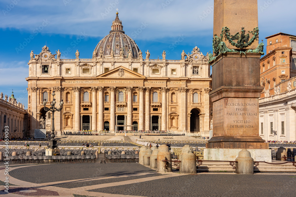 St. Peter's basilica and Egyptian obelisk on Saint Peter's square in Vatican