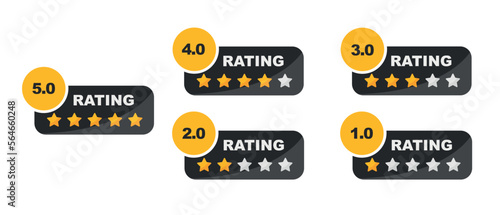 Set of star rating design isolated on white background. Five stars rating icon. Feedback concept. Vector stock
