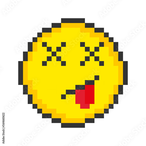 Dead face icon. Pixel art emoticons. Vector illustration.