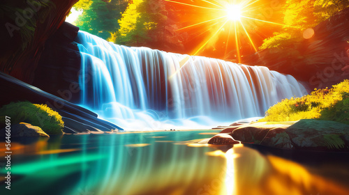 sunny waterfall beautiful Generative AI