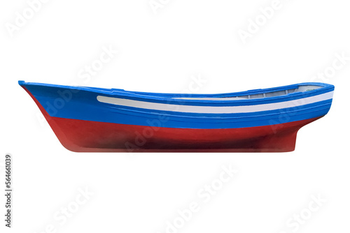 blue wooden fishing boat isolated on white background