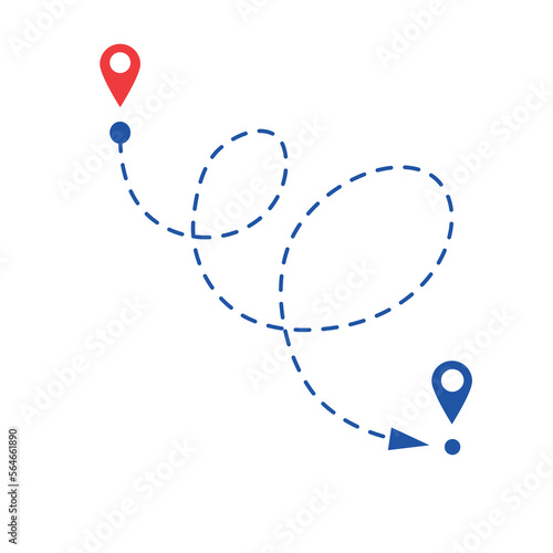 Location for travel, dotted road map with destinations. Logo of path from point to point. Vector illustration isolated on white background