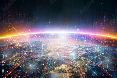 Global network on Earth concept. Internet and technology.