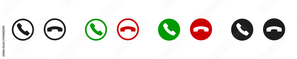 Vector phone buttons. Accept call and decline handset button. Isolated on white background. Stock vector. EPS 10 Vector phone buttons. Accept call and decline handset button. Isolated on white background. Stock vector. EPS 10