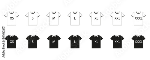 T-shirt size icon set. Size XS, S, M, L, XL, XXL symbol.  Vector illustration. EPS 10
