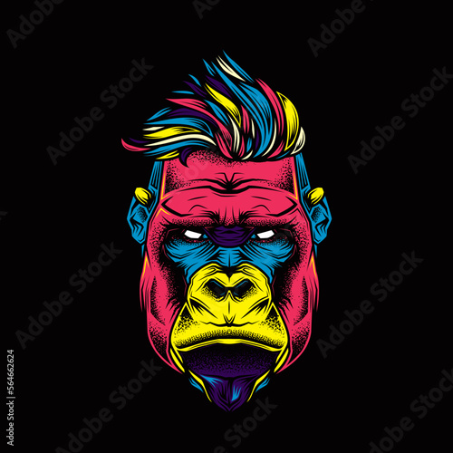 Original vector illustration in vintage style. Hipster gorilla with stylish hairstyle . T-shirt or sticker design