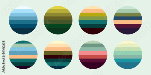 Original vector vintage set. Round retro sunset collection.