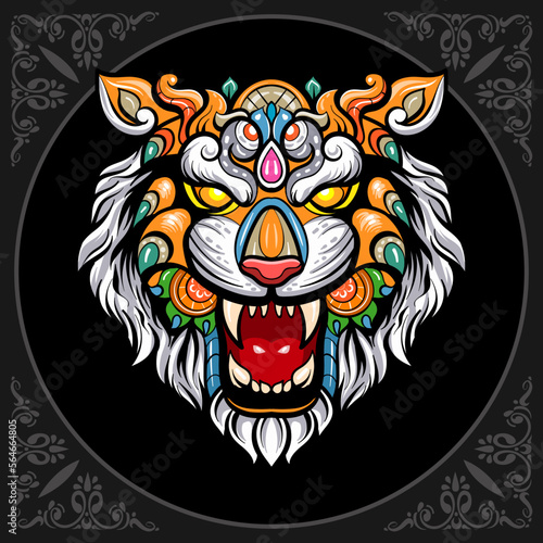 Colorful Tiger head mandala arts isolated on black background