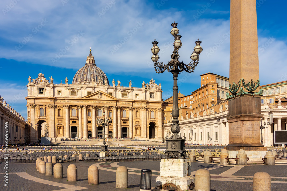 St Peter's basilica and Egyptian obelisk on St Peter's square in Vatican, Rome, Italy