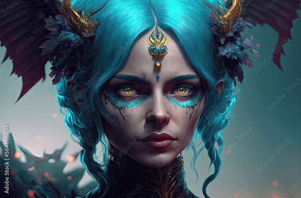Demonic Blue Girl. Generative AI, non-existent person. Demonic Blue Girl. Generative AI, non-existent person.