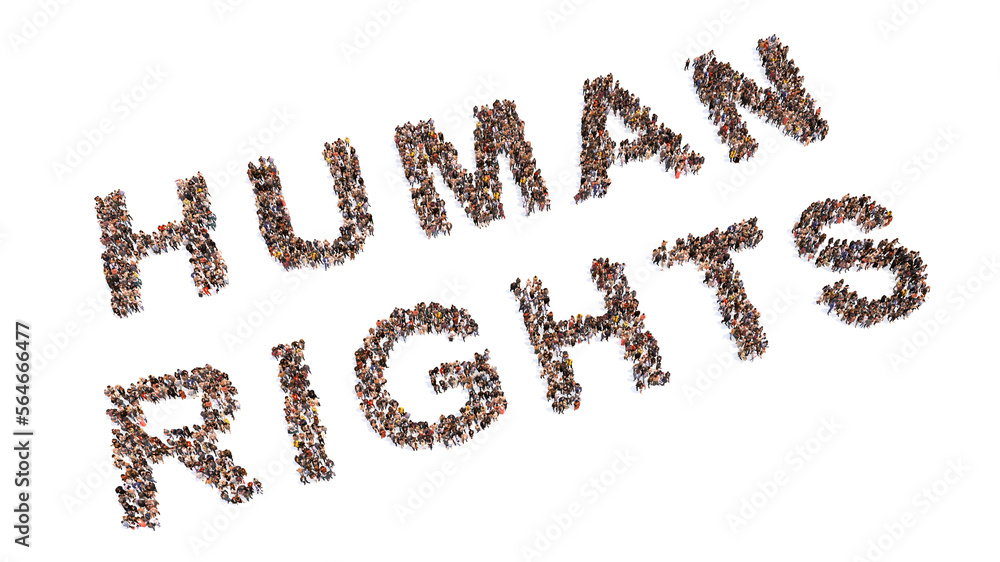 Concept or conceptual large community of people forming HUMAN RIGHTS message. 3d illustration metaphor for equality, freedom, democracy, justice, education, peace, voting, life, tolerance, diversity Concept or conceptual large community of people forming HUMAN RIGHTS message. 3d illustration metaphor for equality, freedom, democracy, justice, education, peace, voting, life, tolerance, diversity