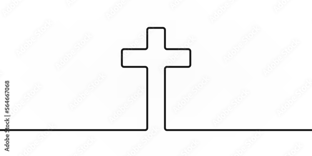 Fototapeta premium Religion cross single line illustration