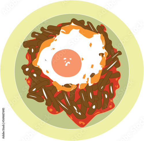 Plato de judias con tomate y huevo 