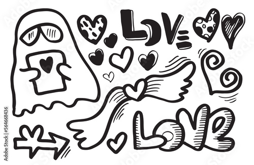 hand drawn love and hearts doodles  vector illustration.